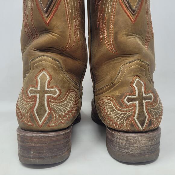 Pecos Bill Boots Mens 9D Brown Leather Square Toe Western Cowboy Cross - Picture 4 of 13